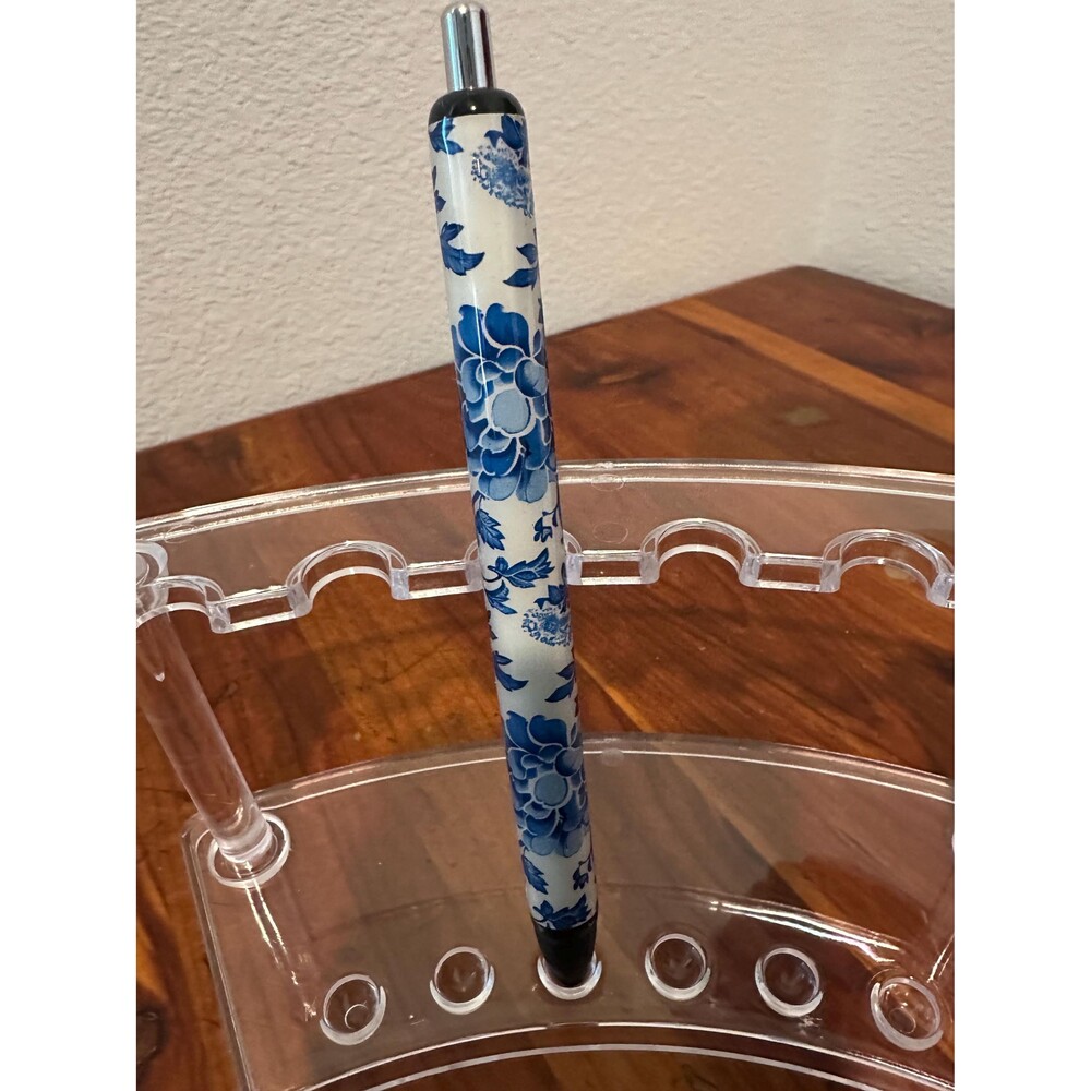 Blue floral vintage Inkjoy Personalized Pens, Refillable gel pens, Vinyl Wrap, C